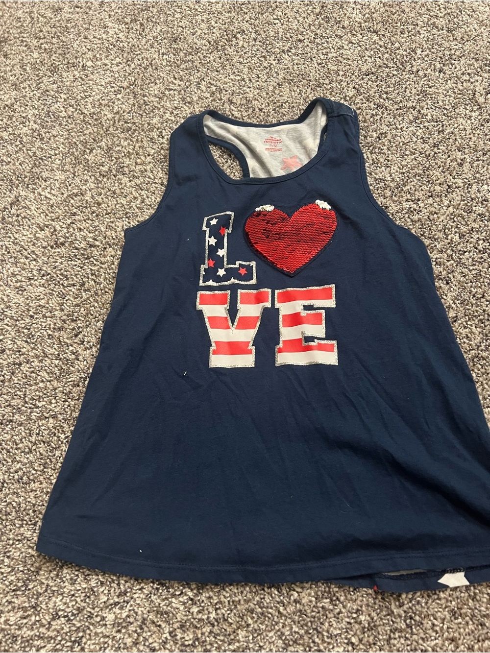 Girls Navy Sequin Heart LOVE Tank Top